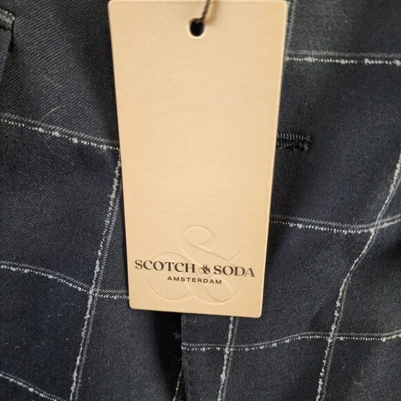 Scotch & Soda Windowpane Check Wool Sportcoat Men's 38R Navy/Grey Front Button